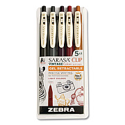 Zebra Sarasa Clip Gel Pen, Retractable, Fine 0.5 mm, Assorted Vintage Light Ink and Barrel Colors, 5/Pack (47445)