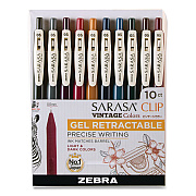 Zebra Sarasa Clip Gel Pen, Retractable, Fine 0.5 mm, Assorted Vintage Light and Dark Ink and Barrel Colors, 10/Pack (47510)