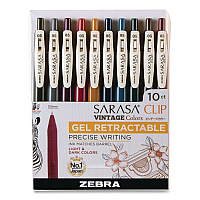 Zebra Sarasa Clip Gel Pen, Retractable, Fine 0.5 mm, Assorted Vintage Light and Dark Ink and Barrel Colors, 10/Pack (47510)