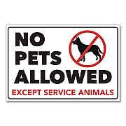 COSCO No Pets Allowed Except Service Animals Sign Decal, 6 x 4, Black/Red Graphics (098634)