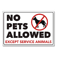 COSCO No Pets Allowed Except Service Animals Sign Decal, 6 x 4, Black/Red Graphics (098634)