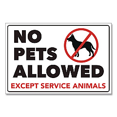 COSCO No Pets Allowed Except Service Animals Sign Decal, 6 x 4, Black/Red Graphics (098634)