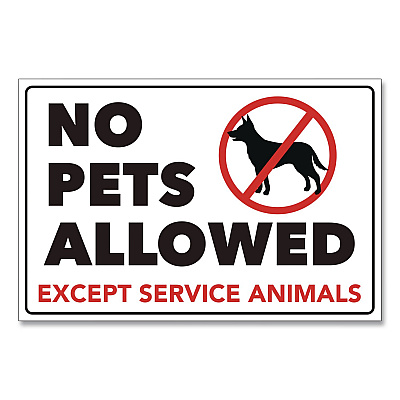 COSCO No Pets Allowed Except Service Animals Sign Decal, 6 x 4, Black/Red Graphics (098634)