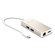 j5create USB-C to HDMI Audio/Video Adapter, HDMI/USB-C/RJ45, 9.45" Gold/White (JCA374US)