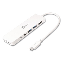 j5create Multi-Port Hub for USB-C Enabled Laptops, 4-Port, White (JCD373)