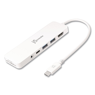 j5create Multi-Port Hub for USB-C Enabled Laptops, 4-Port, White (JCD373)
