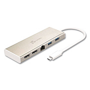 j5create Mini Dual Monitor Docking Station, USB-C/HDMI/Gigabit LAN, White/Gold (JCD381)
