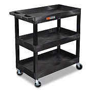 Luxor Tuffy XL Three-Shelf Utility Cart with Tub Shelves, Plastic, 300 lb Capacity, 35" x 18" x 36", Black (EC111B)