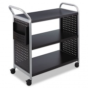 Safco Scoot Three Shelf Utility Cart, Metal, 3 Shelves, 1 Bin, 300 lb Capacity, 31" x 18" x 38", Black/Silver (5339BL)