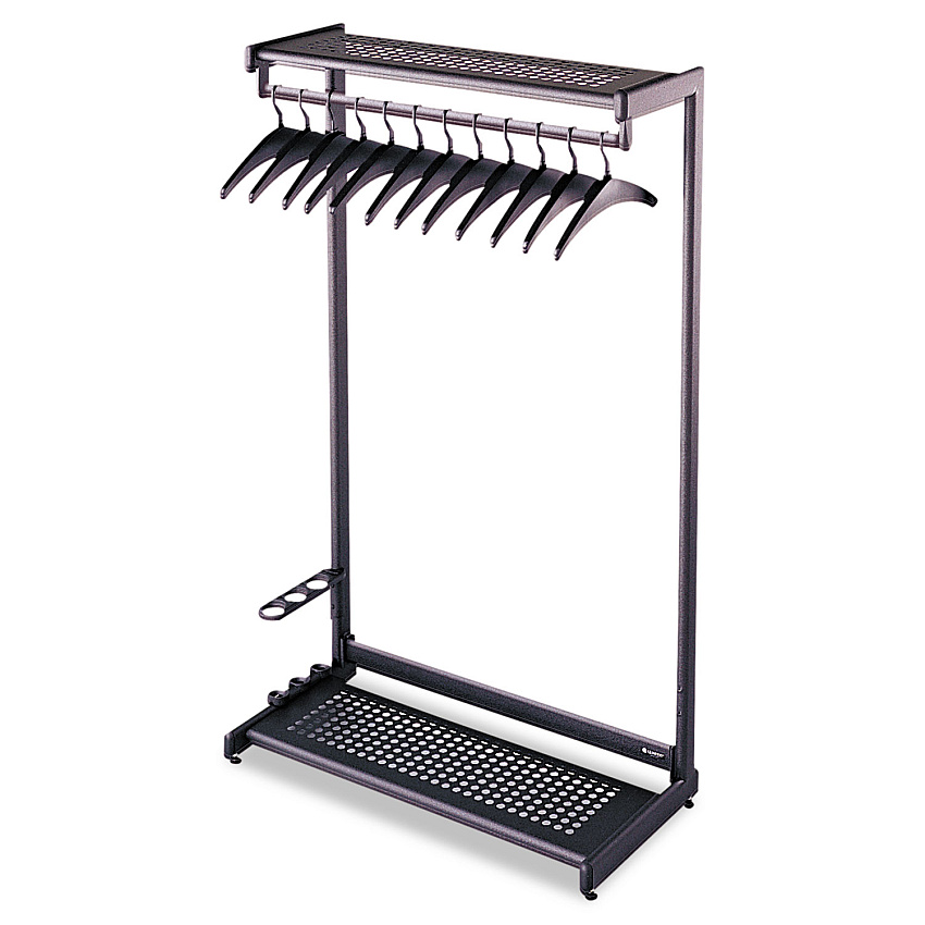 Quartet Single-Side, Garment Rack with Two Shelves, Eight Hangers, Steel, 24w x 18.5d x 61.5h, Black (QRT20222)