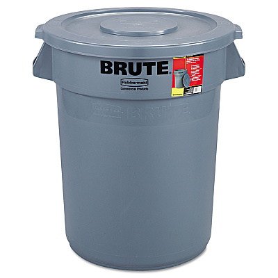 Rubbermaid Commercial Brute Container with Lid, 32 gal, Plastic, Gray (RCP863292GRA)