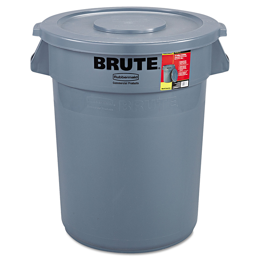 Rubbermaid Commercial Brute Container with Lid, 32 gal, Plastic, Gray (RCP863292GRA)
