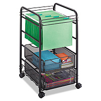 Safco Onyx Mesh Open Mobile File with Drawers, Metal, 2 Drawers, 1 Bin, 15.75" x 17" x 27", Black (SAF5215BL)