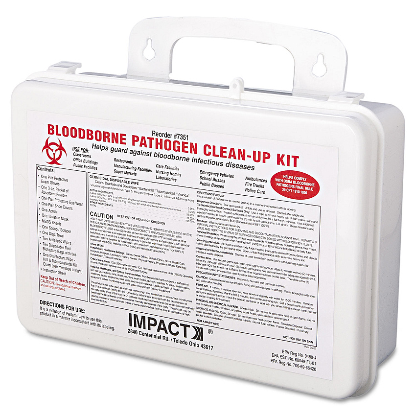Impact Bloodborne Pathogen Cleanup Kit, 10 x 7 x 2.5, OSHA Compliant, Plastic Case (IMP7351)