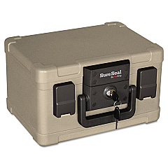 SureSeal By FireKing Fire and Waterproof Chest, 0.15 cu ft, 12.2w x 9.8d x 7.3h, Taupe (FIRSS102)