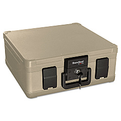 SureSeal By FireKing Fire and Waterproof Chest, 0.27 cu ft, 15.9w x 12.4d x 6.5h, Taupe (FIRSS103)