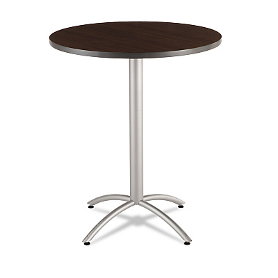 Iceberg CafeWorks Table, Bistro-Height, Round, 36" x 42", Walnut Top, Silver Base (ICE65664)