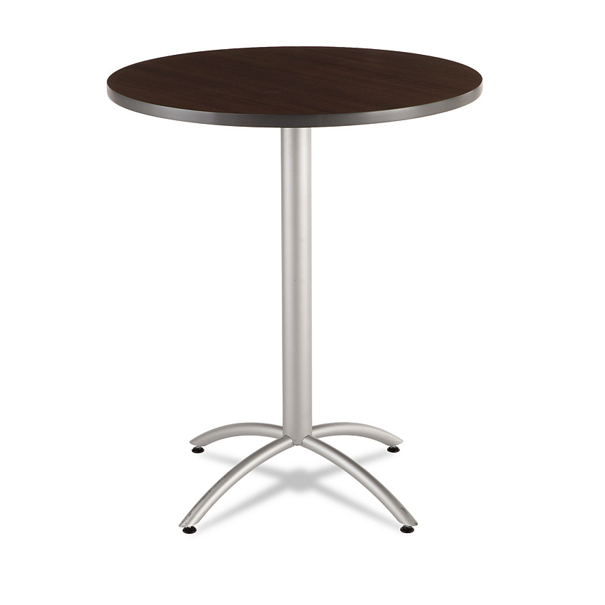 Iceberg CafeWorks Table, Bistro-Height, Round, 36" x 42", Walnut Top, Silver Base (ICE65664)