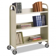 Safco Steel Single-Sided Book Cart, Metal, 3 Shelves, 300 lb Capacity, 36" x 14.5" x 43.5", Sand (5358SA)