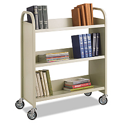 Safco Steel Single-Sided Book Cart, Metal, 3 Shelves, 300 lb Capacity, 36" x 14.5" x 43.5", Sand (SAF5358SA)