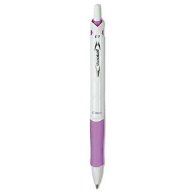 Pilot Acroball PureWhite Advanced Ink Hybrid Gel Pen, Retractable, Fine 0.7 mm, Black Ink, White/Purple Barrel (PIL31854)
