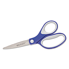 Westcott KleenEarth Soft Handle Scissors, 7" Long, 2.25" Cut Length, Straight Blue/Gray Handle (ACM15553)