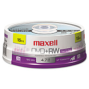 Maxell DVD+RW Rewritable Disc, 4.7 GB, 4x, Spindle, Silver, 15/Pack (MAX634046)