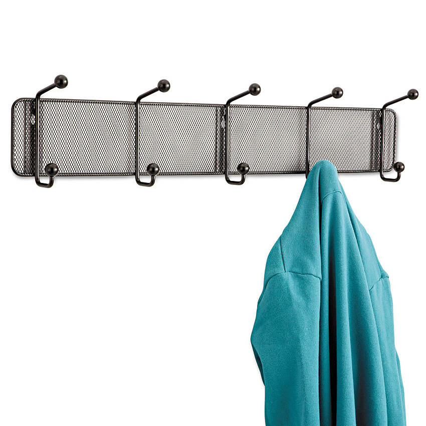 Safco Onyx Mesh Wall Racks, 5 Hook, 26.75w x 3d x 5.5h, Black (SAF6403BL)