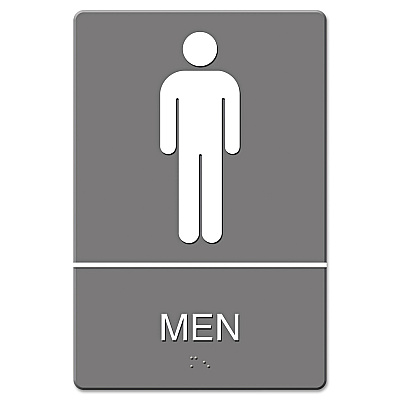 Headline Sign ADA Sign, Men Restroom Symbol w/Tactile Graphic, Molded Plastic, 6 x 9, Gray (USS4817)