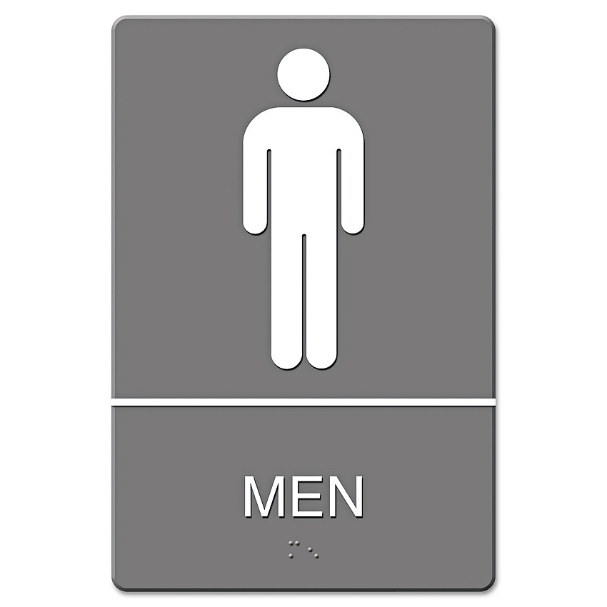 Headline Sign ADA Sign, Men Restroom Symbol w/Tactile Graphic, Molded Plastic, 6 x 9, Gray (USS4817)