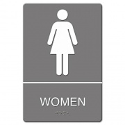 Headline Sign ADA Sign, Women Restroom Symbol w/Tactile Graphic, Molded Plastic, 6 x 9, Gray (4816)