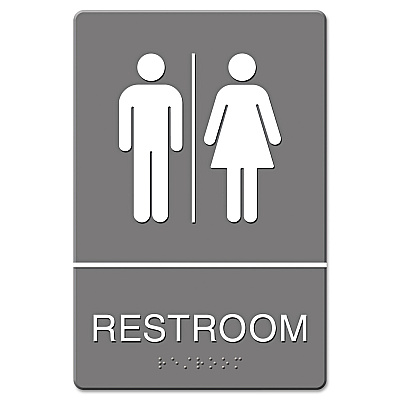 Headline Sign ADA Sign, Restroom Symbol Tactile Graphic, Molded Plastic, 6 x 9, Gray (USS4812)