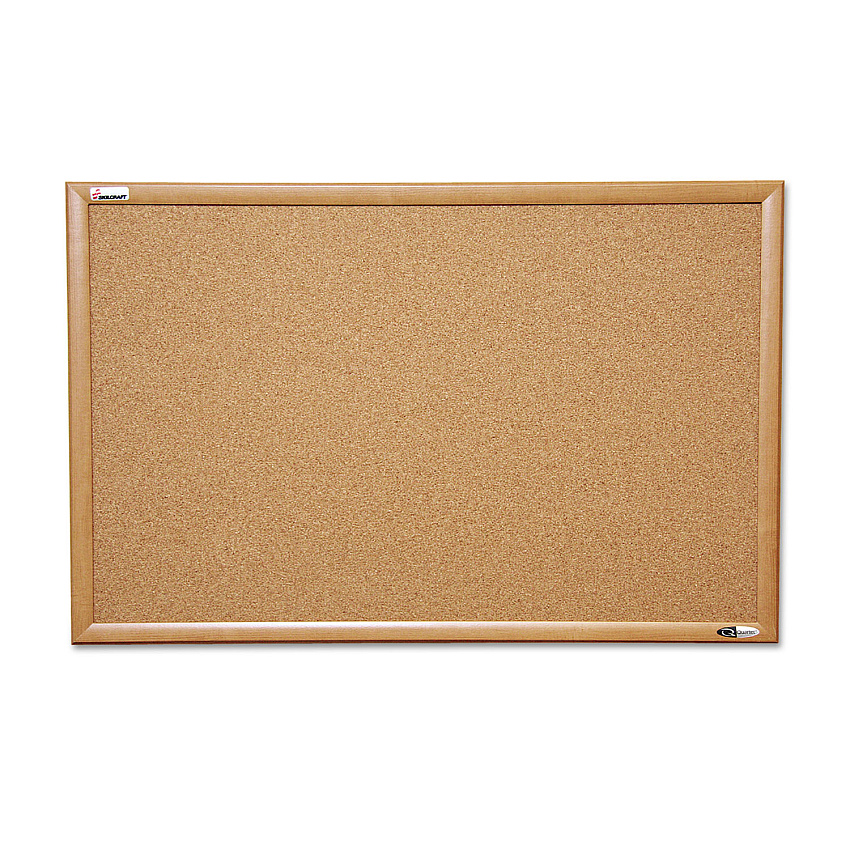 AbilityOne 7195012182026, SKILCRAFT Cork Board, 48 x 36, Tan Surface, Oak Wood Frame