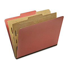 AbilityOne 7530016006979, SKILCRAFT Pocket Classification Folder, 2" Expansion, 2 Dividers, 6 Fasteners, Letter Size, Earth Red, 10/Box