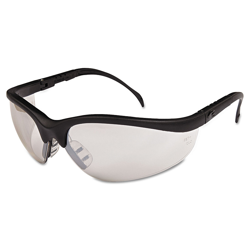 MCR Safety Klondike Safety Glasses, Black Matte Frame, Clear Mirror Lens, 12/Box (CRWKD119BX)