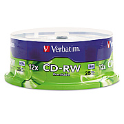 Verbatim CD-RW Rewritable Disc, 700 MB/80 min, 12x, Spindle, Silver, 25/Pack (VER95155)