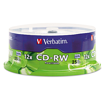 Verbatim CD-RW Rewritable Disc, 700 MB/80 min, 12x, Spindle, Silver, 25/Pack (VER95155)