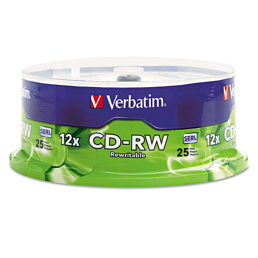 Verbatim CD-RW Rewritable Disc, 700 MB/80 min, 12x, Spindle, Silver, 25/Pack (VER95155)