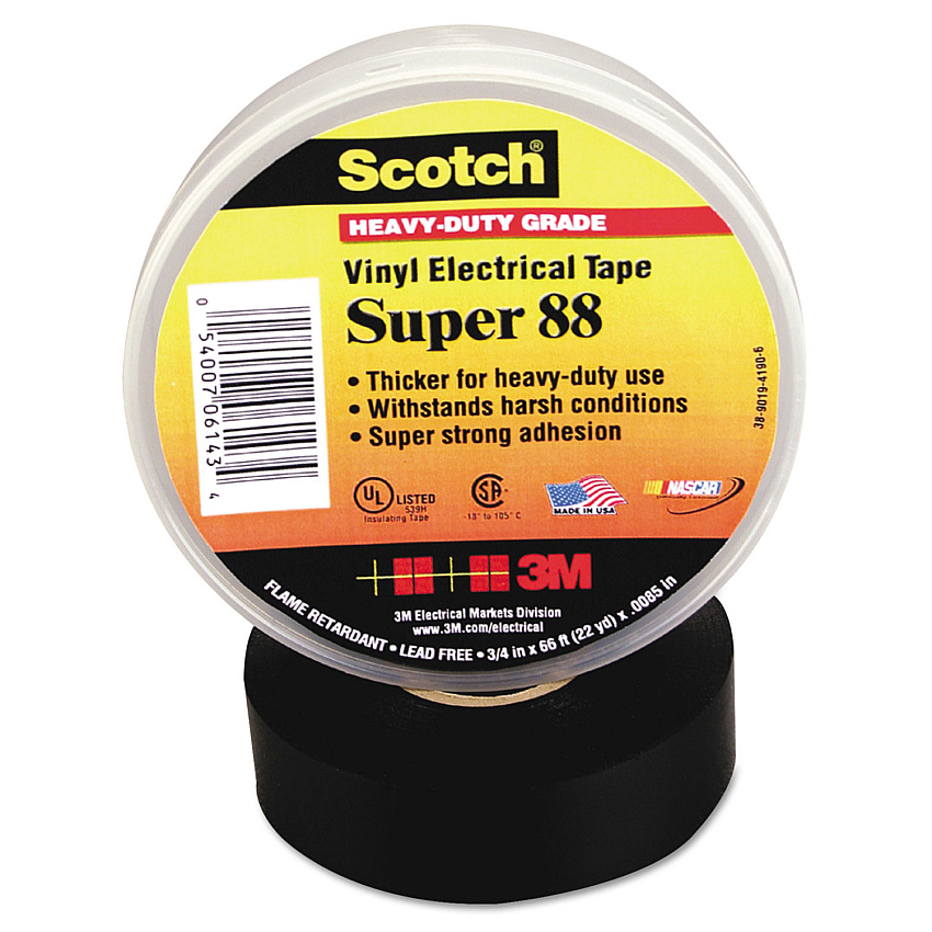 3M Scotch 88 Super Vinyl Electrical Tape, 0.75" x 66 ft, Black (MMM06143)