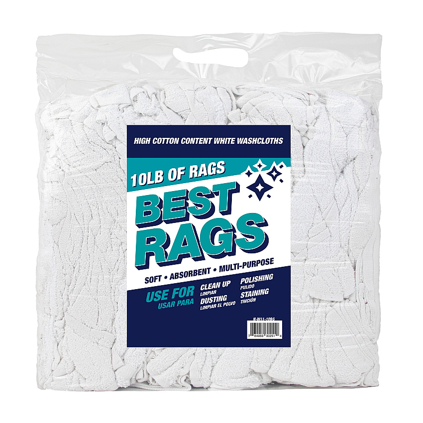 W11 Washcloth Size Terry Wipers White 10lb Bag (N-W11-10BG)