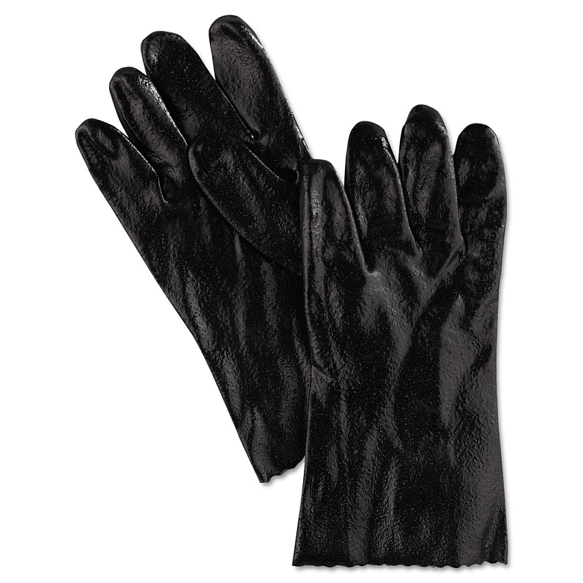 MCR Safety Single Dipped PVC Gloves, Rough, Interlock Lined, 12" Long, Large, Black, 12 Pair (MPG6212R)