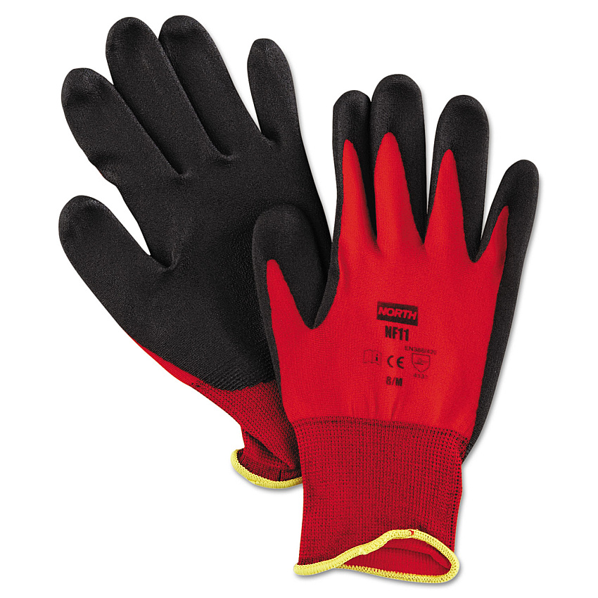 North by Honeywell NorthFlex Red Foamed PVC Palm Coated Gloves, Medium, Dozen (NSPNF118M)