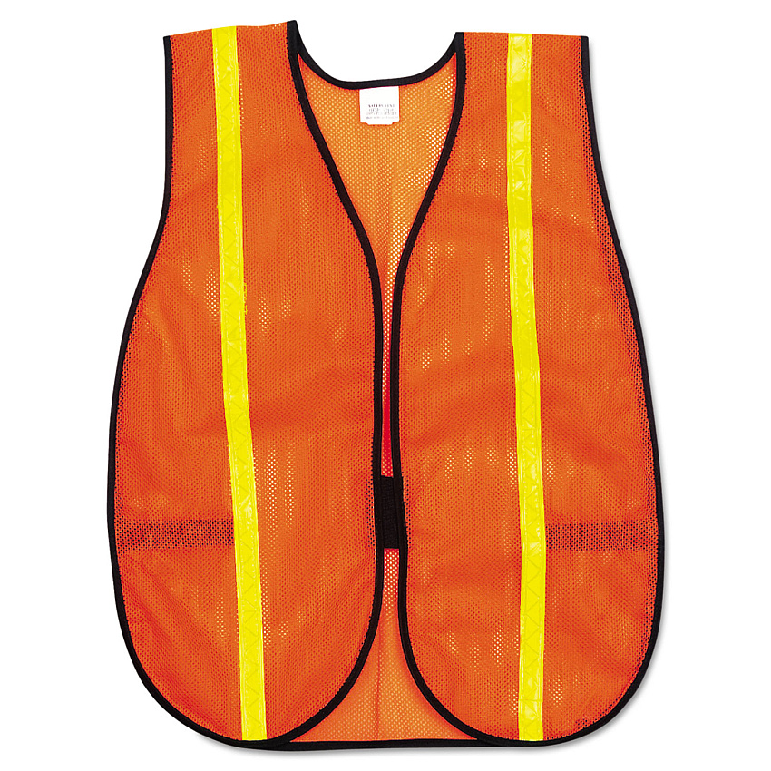 MCR Safety Polyester Mesh Safety Vest, One Size Fits All, Orange with 0.75" Lime Green Stripe (RVRV211R)
