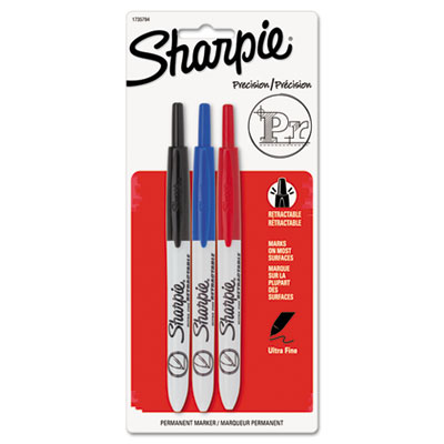 Sharpie Retractable Permanent Marker, Extra-Fine Needle Tip, Assorted Colors, 3/Set (1735794)