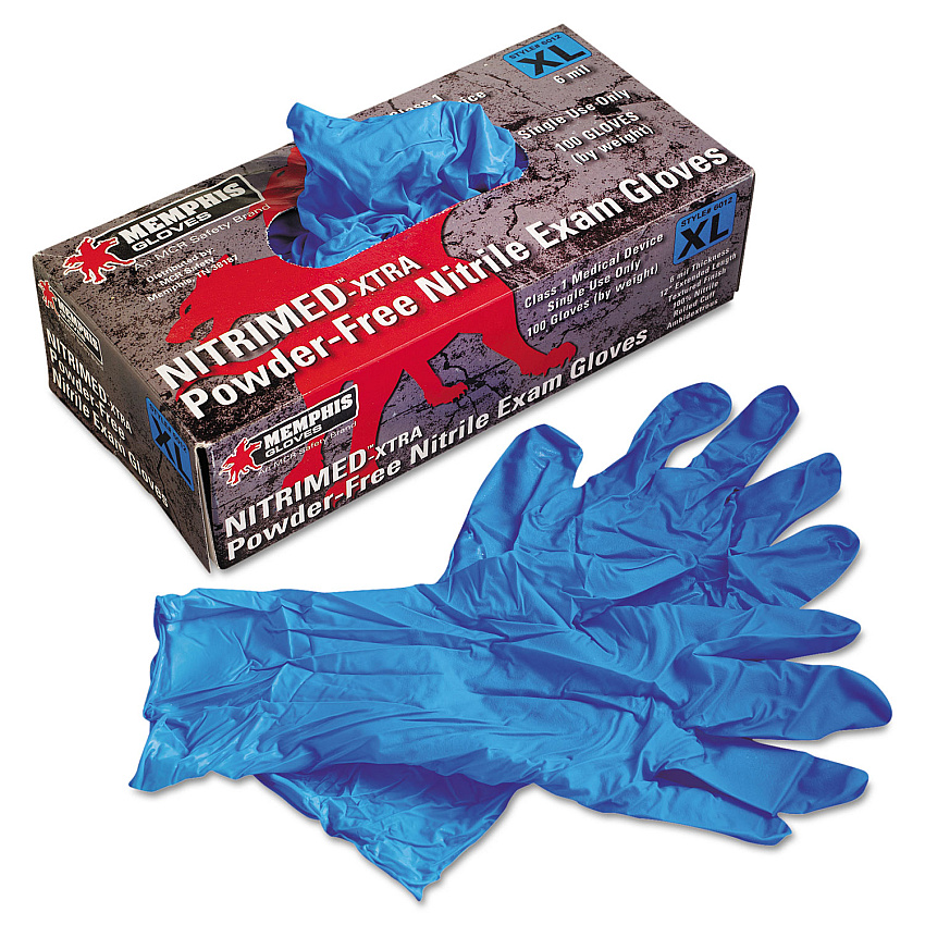 Crews Nitri-Med Disposable Nitrile Gloves, Blue, X-Large, 100/box (GN16012XL)