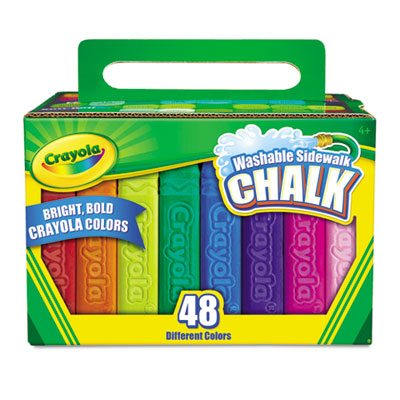 Crayola Washable Sidewalk Chalk, 4" x 0.88" Diameter, 48 Assorted Bright Colors, 48 Sticks/Set (CYO512048)