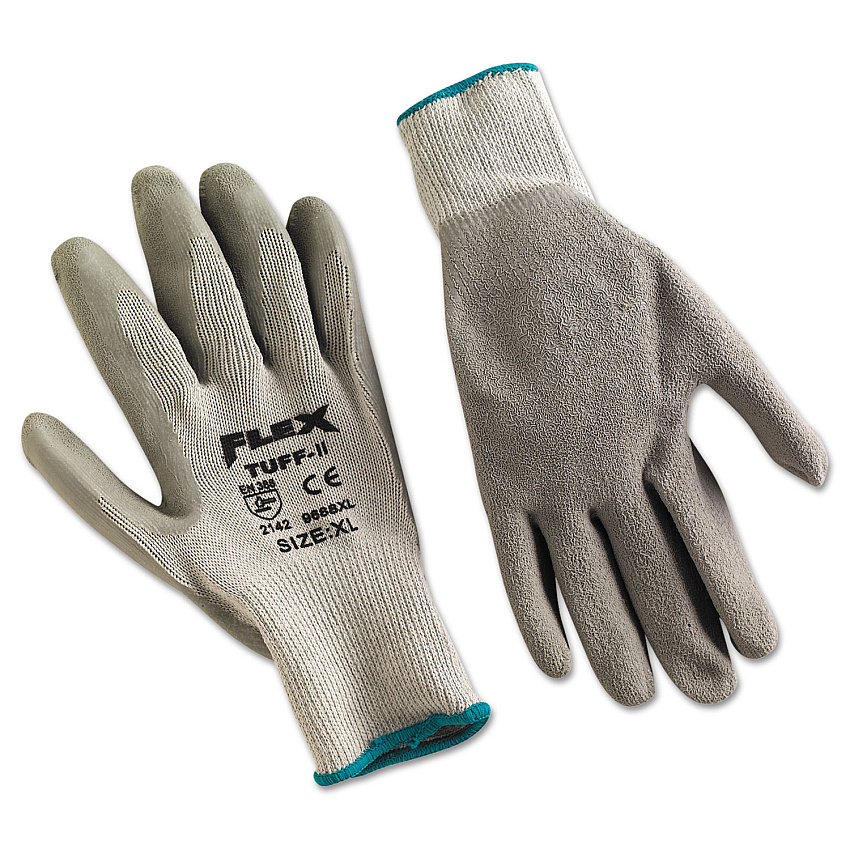 MCR Safety FlexTuff Latex Dipped Gloves, Gray, X-Large, 12 Pairs (MPG9688XL)