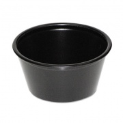 Pactiv Evergreen Plastic Portion Cup, 2 oz, Black, 200/Bag, 12 Bags/Carton (YS200E)