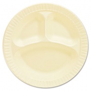 Dart Laminated Foam Dinnerware, Plates, 3-Compartment, 10.25" dia, Honey,  125/Pack, 4 Packs/Carton (10CPHQR)