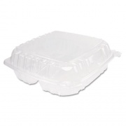 Dart ClearSeal Hinged-Lid Plastic Containers, 3-Compartment, 9.4 x 8.9 x 3, 100/Bag, 2 Bags/Carton (C95PST3)